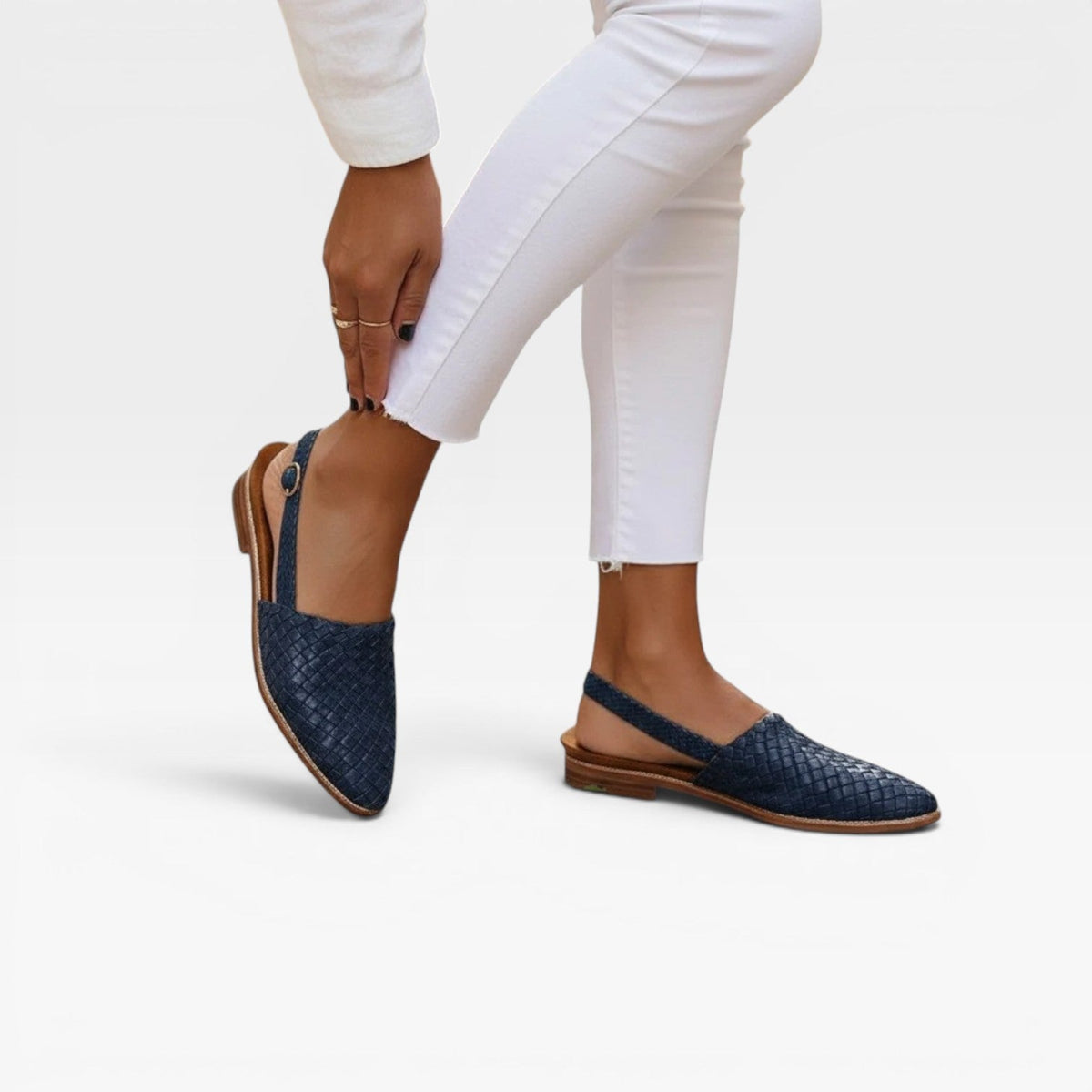 Woven Leather Slingback Loafers, Pointed Toe Flats