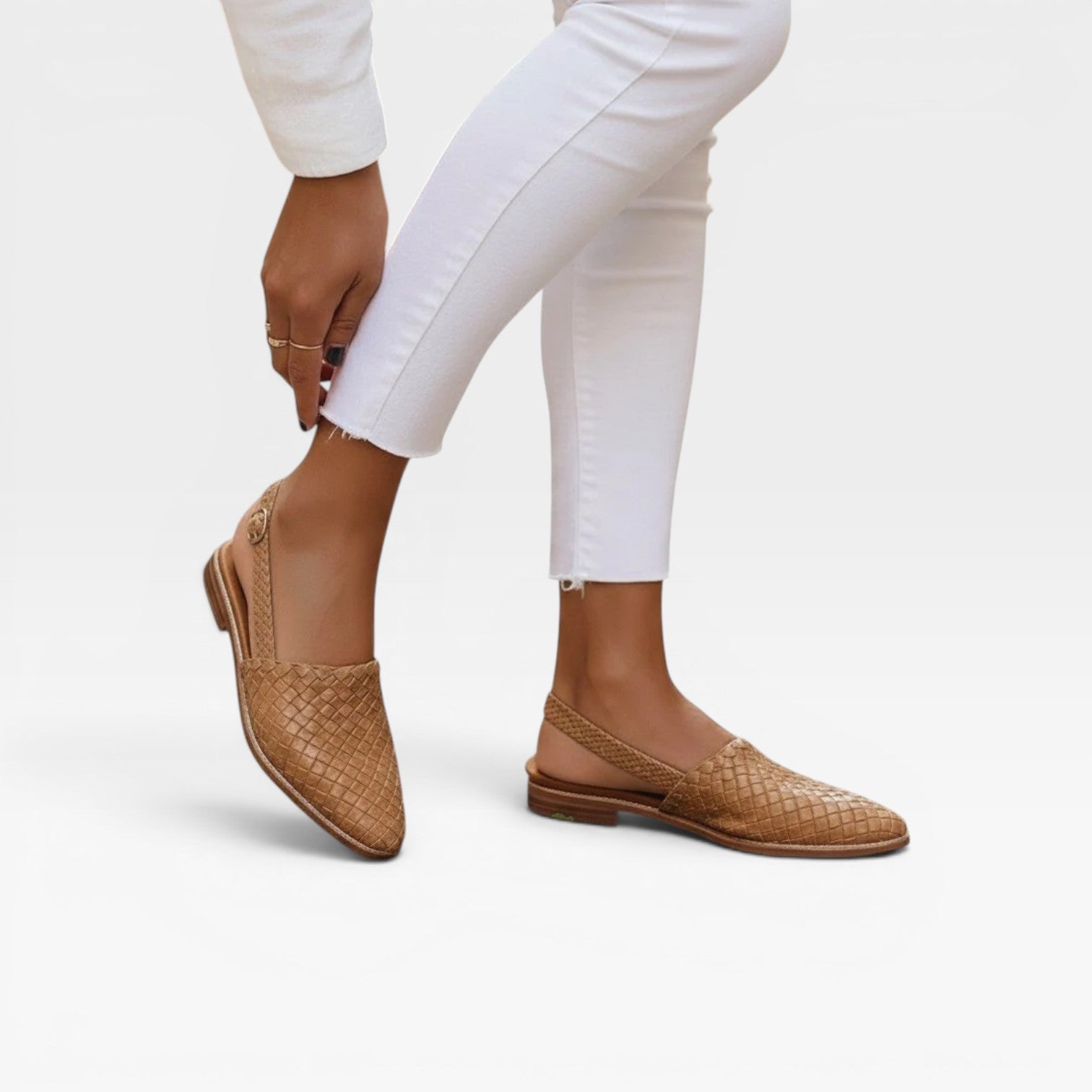 Woven Leather Slingback Loafers, Pointed Toe Flats