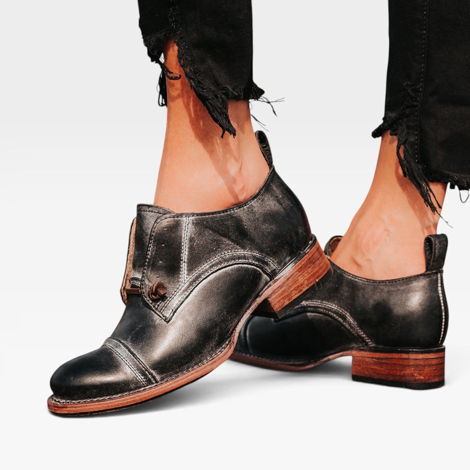 Leather Oxford Shoes, Knotted Lace Detail Flat Black