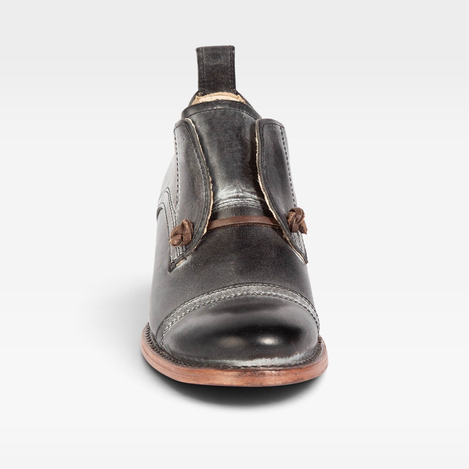 Leather Oxford Shoes, Knotted Lace Detail Flat Black