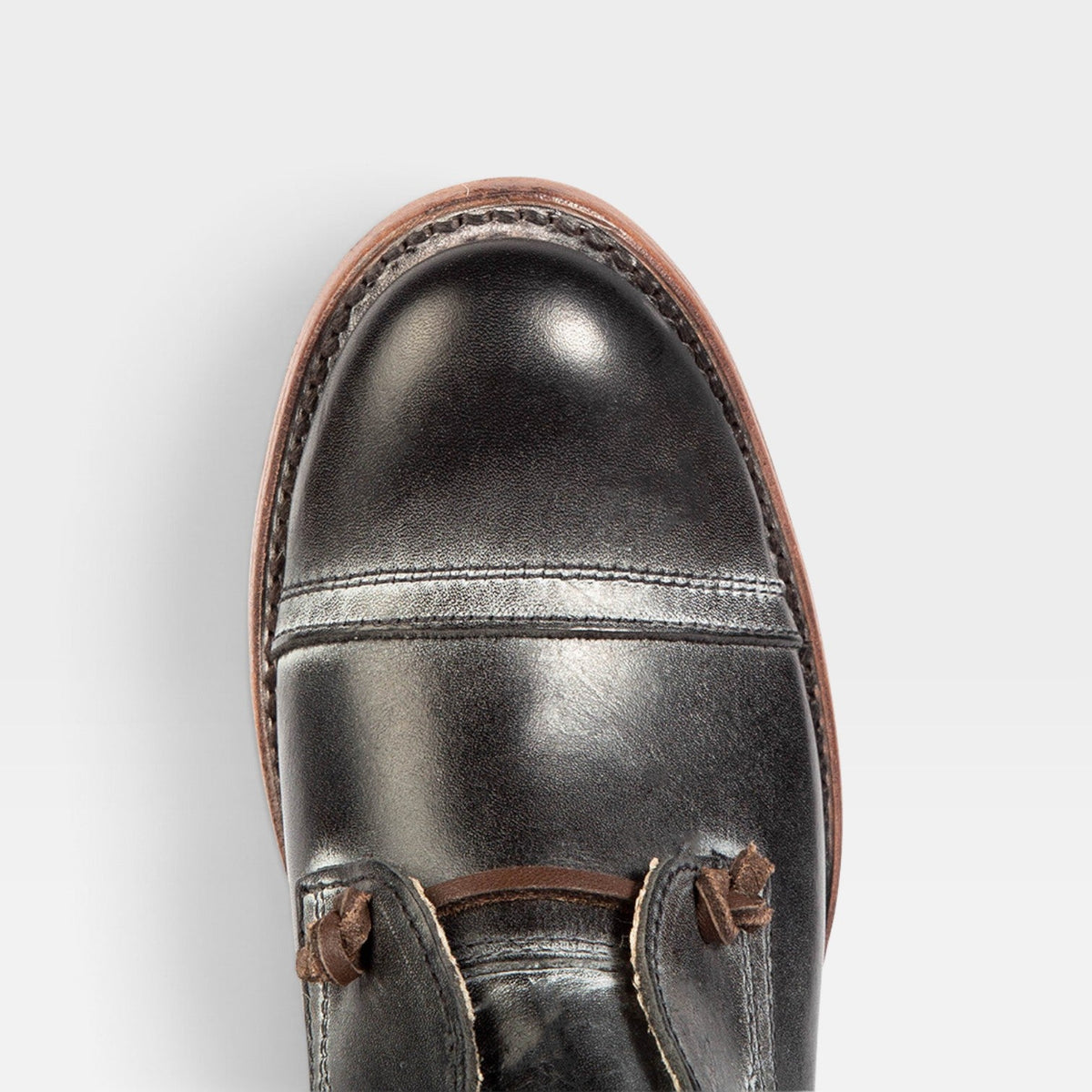 Leather Oxford Shoes, Knotted Lace Detail Flat Black