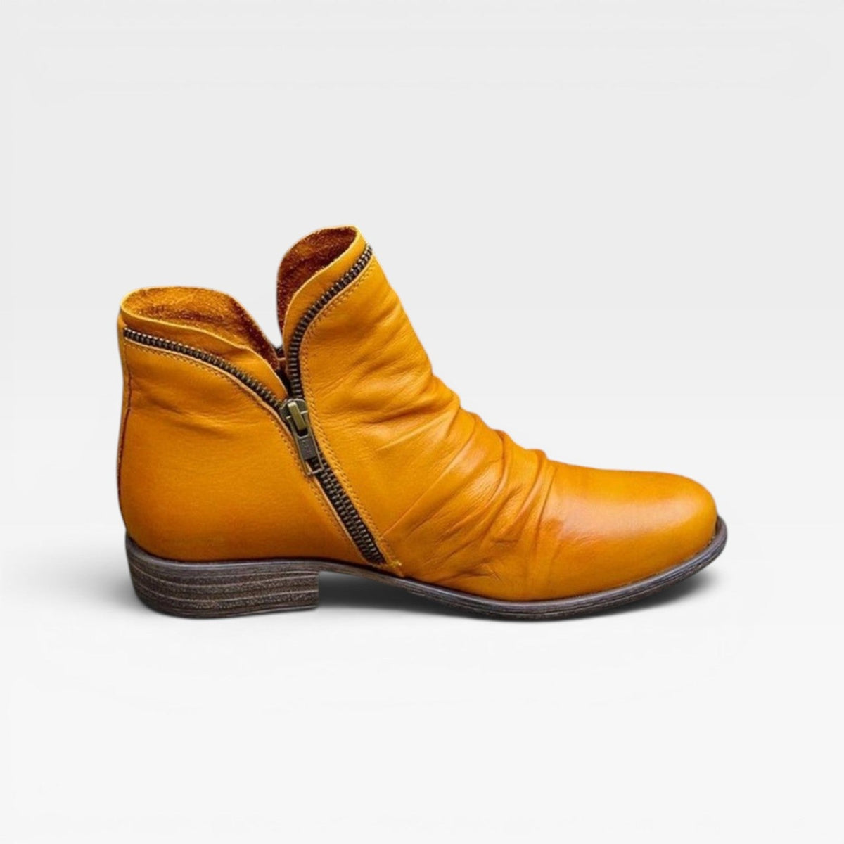 Slouchy Ankle Boots, Side Zip Low Block Heel Leather