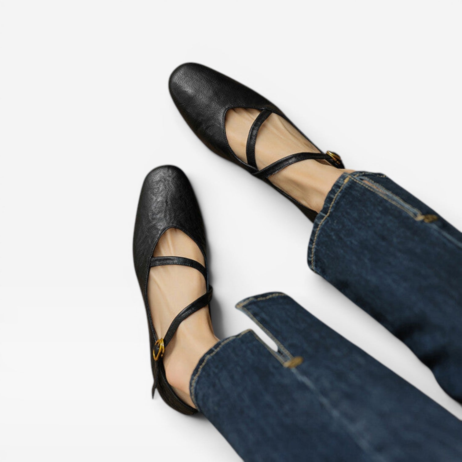 Leather Mary Jane Flats, Round Toe Buckle Strap Shoes