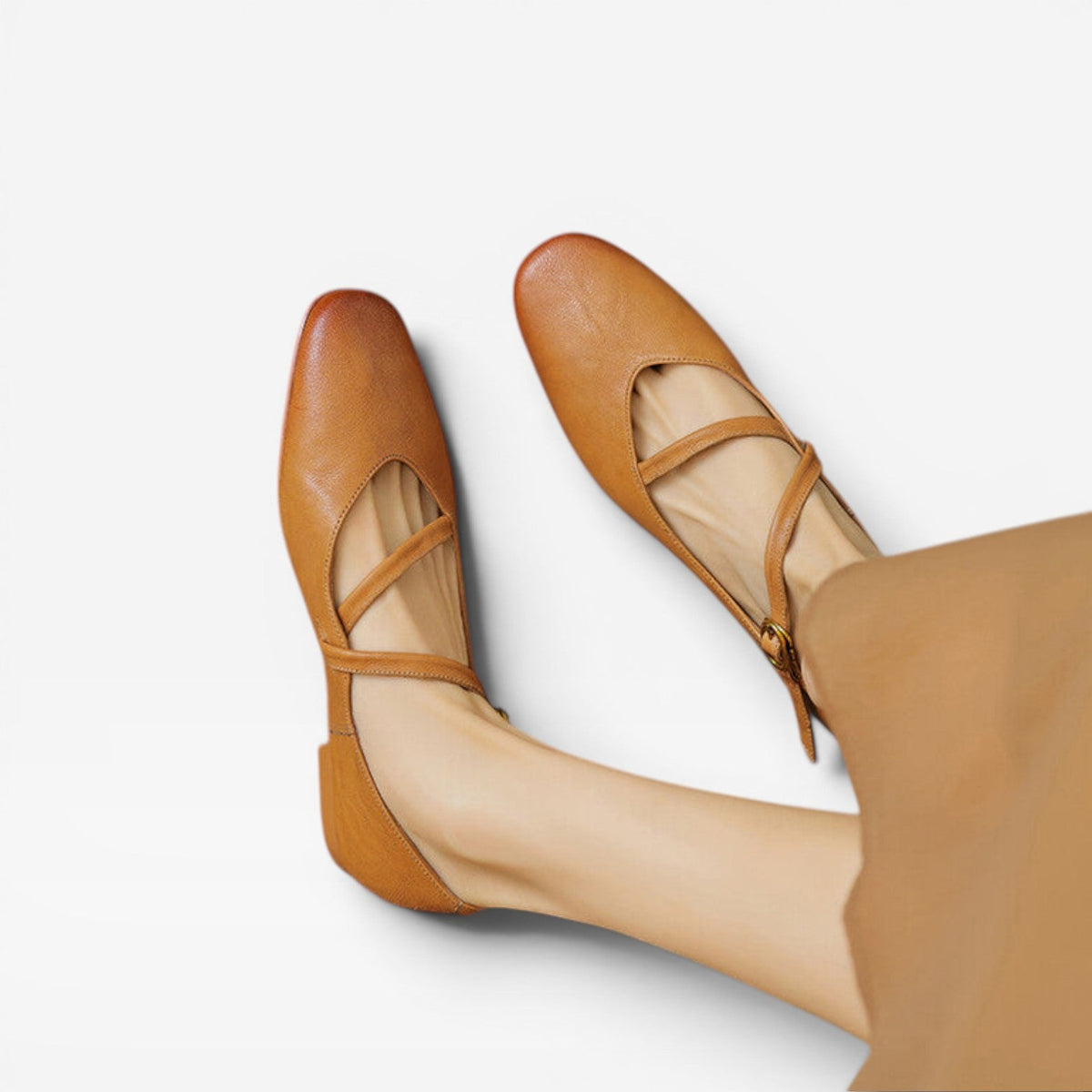 Leather Mary Jane Flats, Round Toe Buckle Strap Shoes