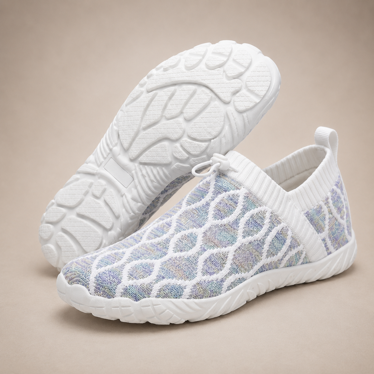 Knit Slip On Sneakers, Cushioned Bungee Lace Trainers