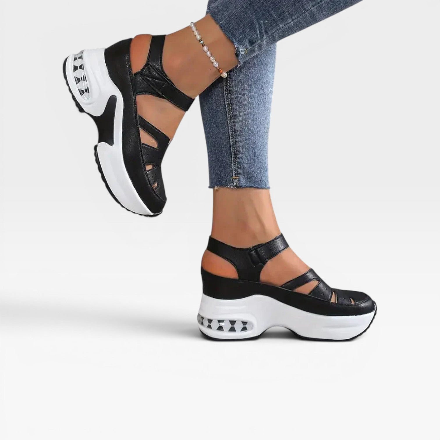 Closed Toe Platform Sandals, Cutout Walking Comfort