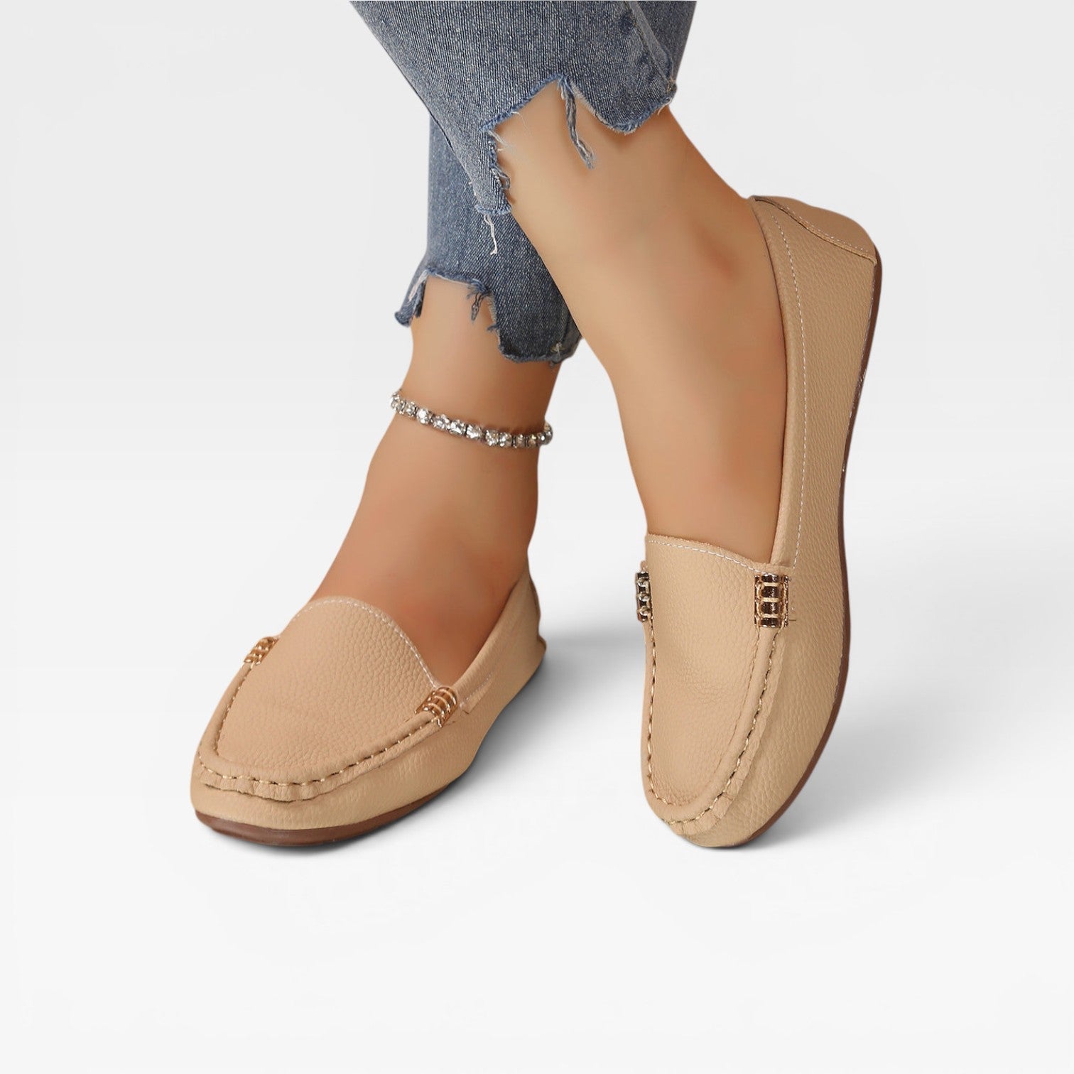 Leather Bit Loafers, Gold Buckle Slip On Flat Shoes