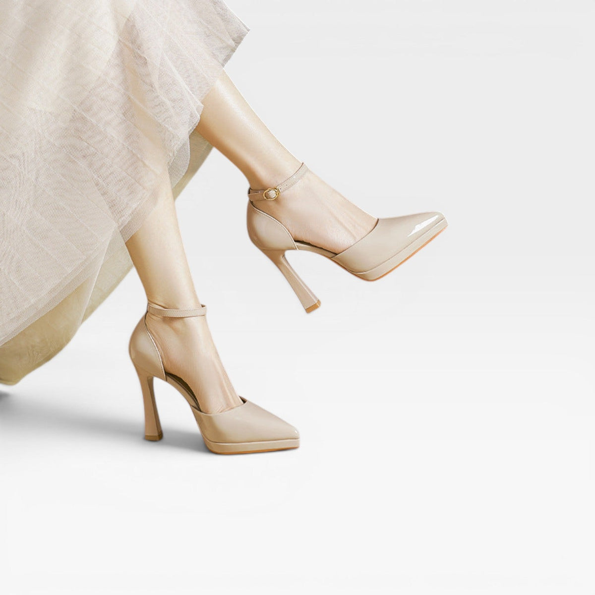 Patent Leather Pointed Toe Pumps, Ankle Strap Stiletto
