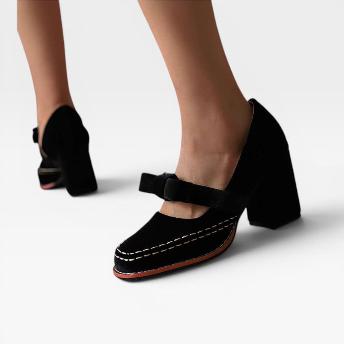 Velvet Mary Jane Pumps, Bow Block Heel Vintage Shoes