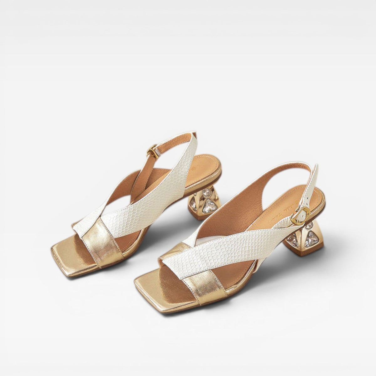 Sculpted Crystal Heel Leather Sandals, Slingback Pumps