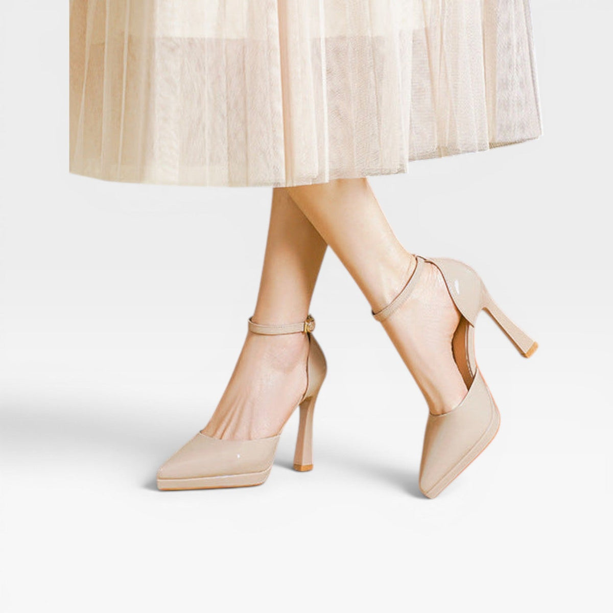 Patent Leather Pointed Toe Pumps, Ankle Strap Stiletto