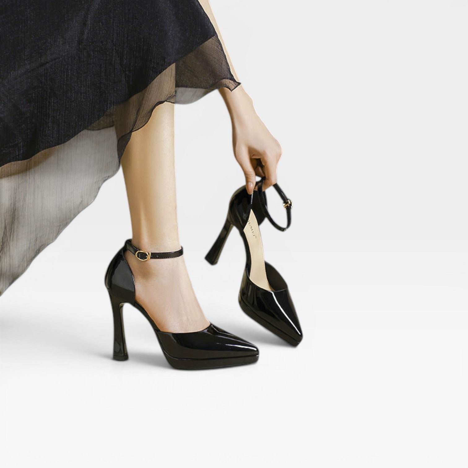 Patent Leather Pointed Toe Pumps, Ankle Strap Stiletto