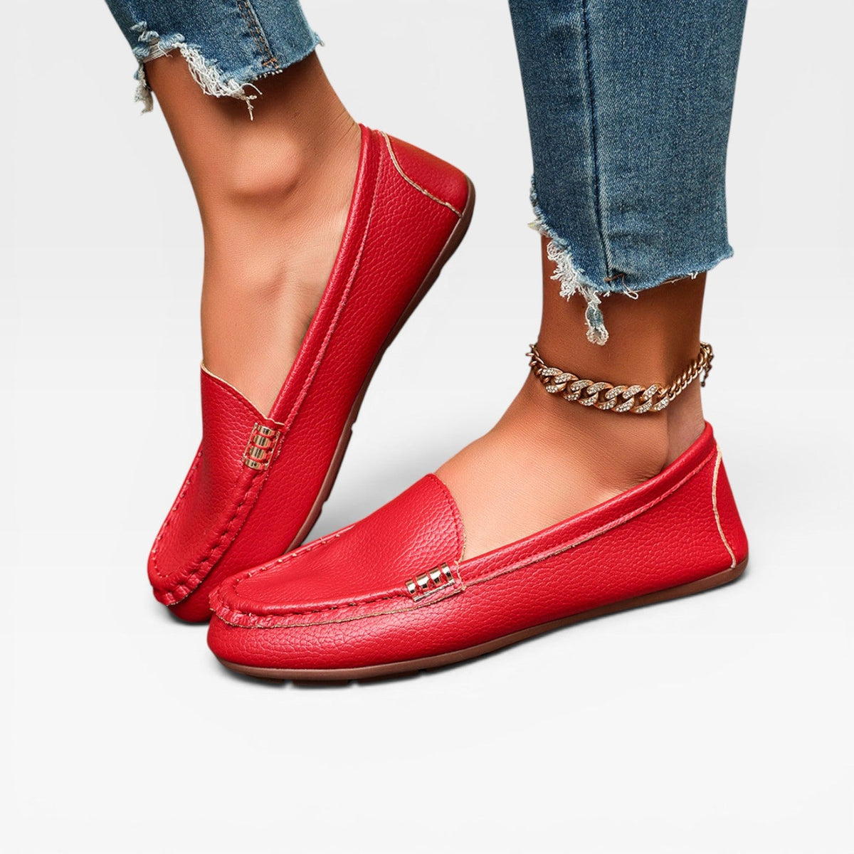 Leather Bit Loafers, Gold Buckle Slip On Flat Shoes