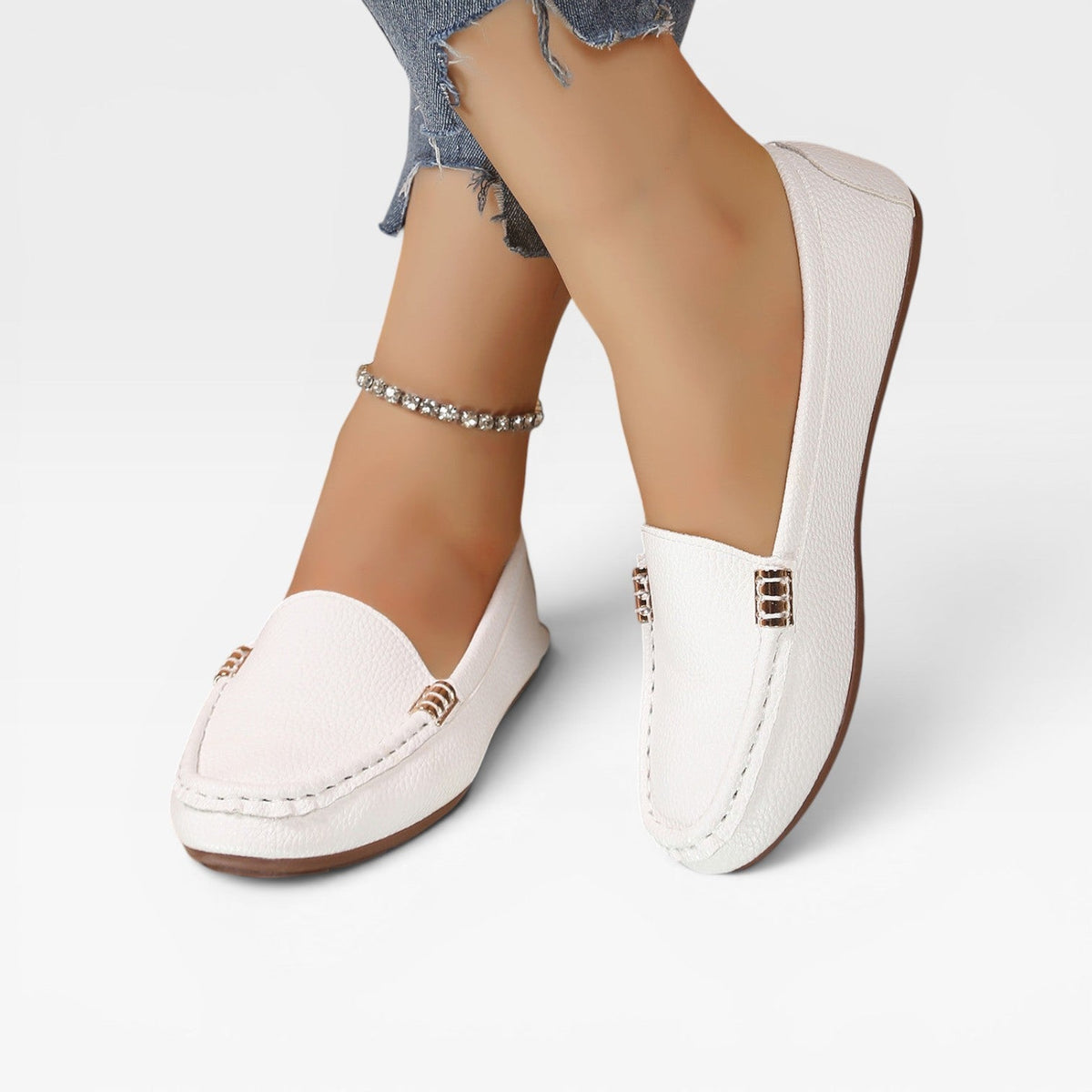 Leather Bit Loafers, Gold Buckle Slip On Flat Shoes