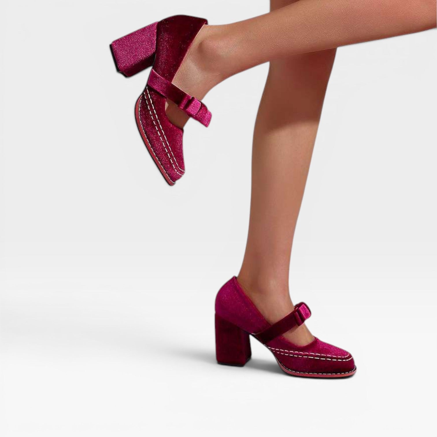 Velvet Mary Jane Pumps, Bow Block Heel Vintage Shoes