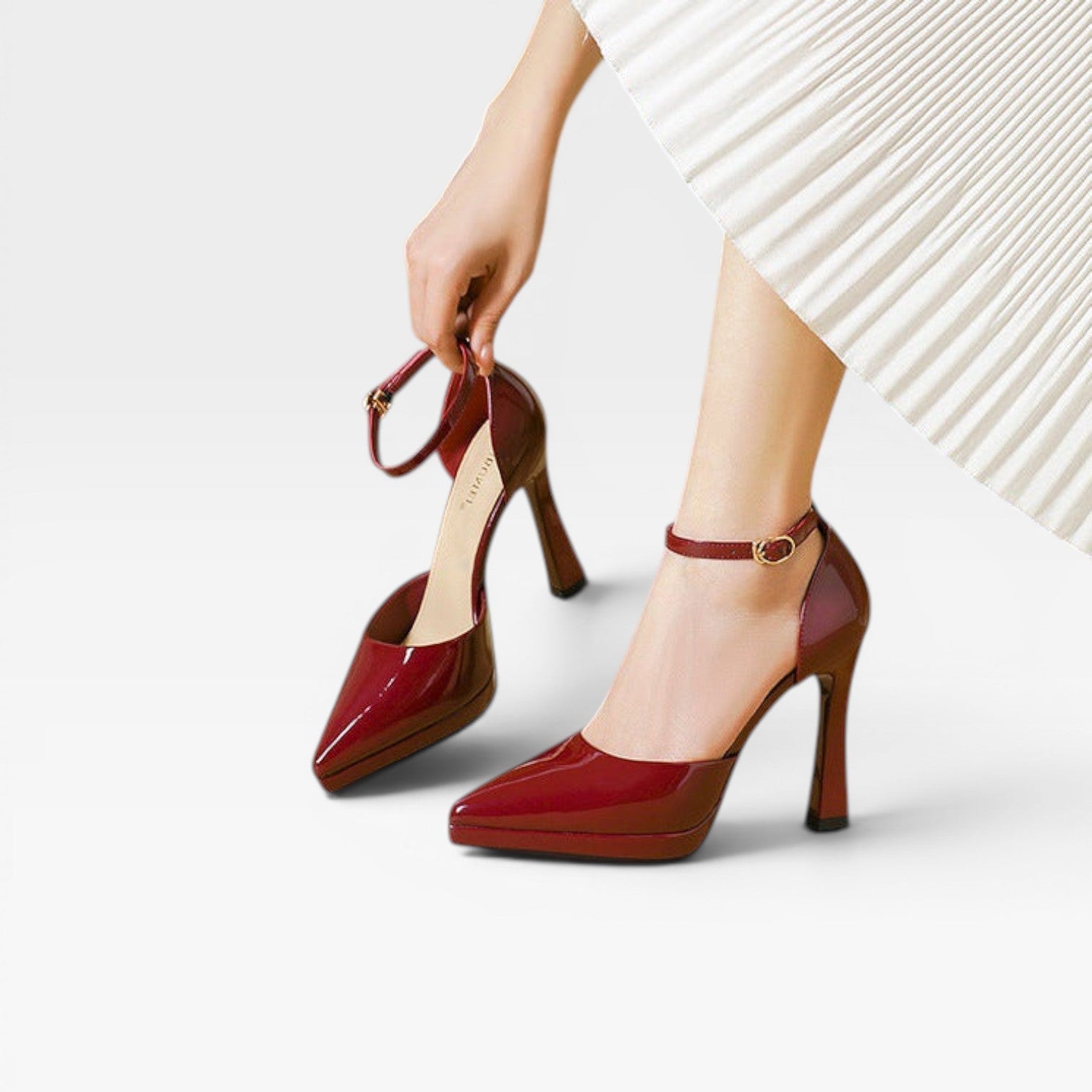 Patent Leather Pointed Toe Pumps, Ankle Strap Stiletto