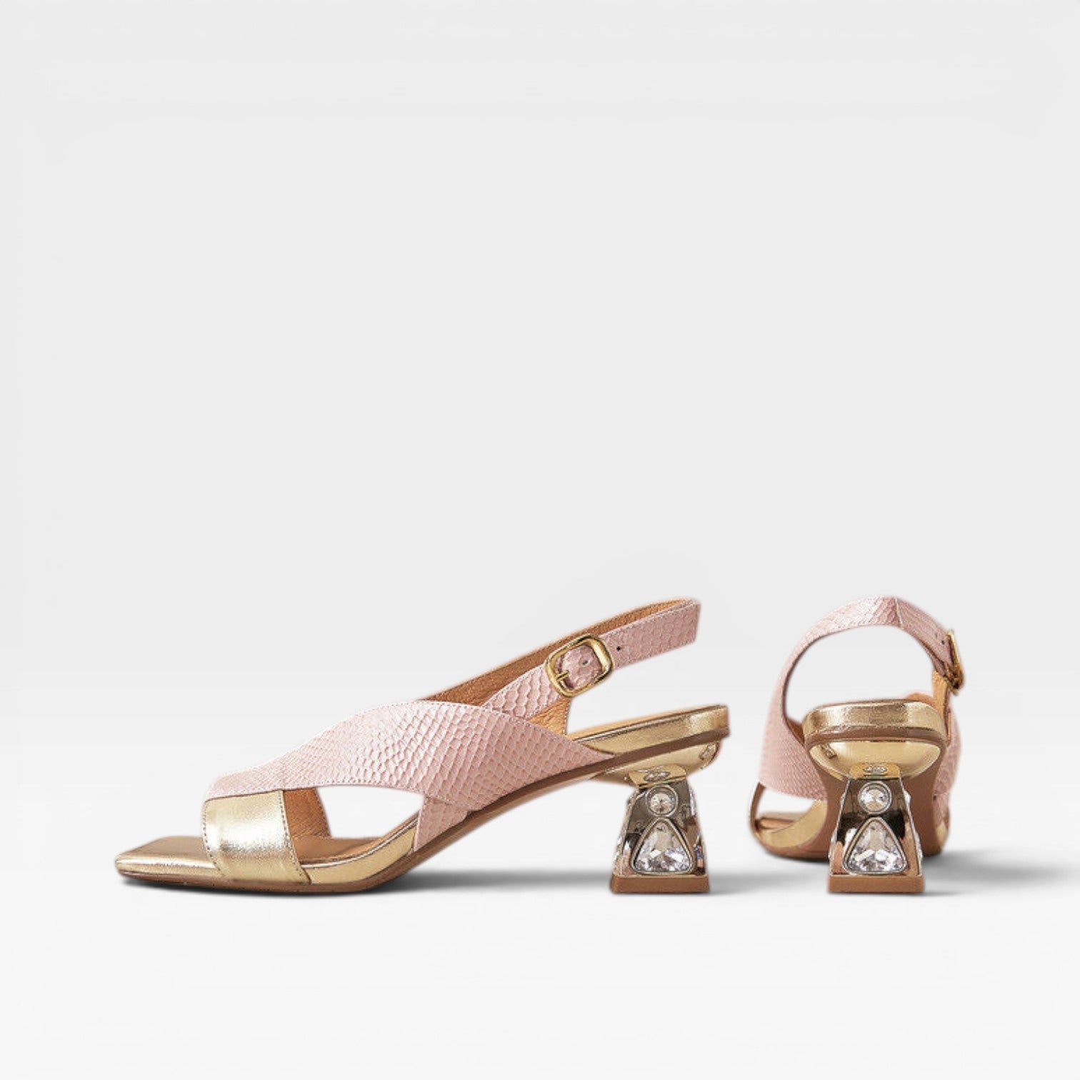 Sculpted Crystal Heel Leather Sandals, Slingback Pumps