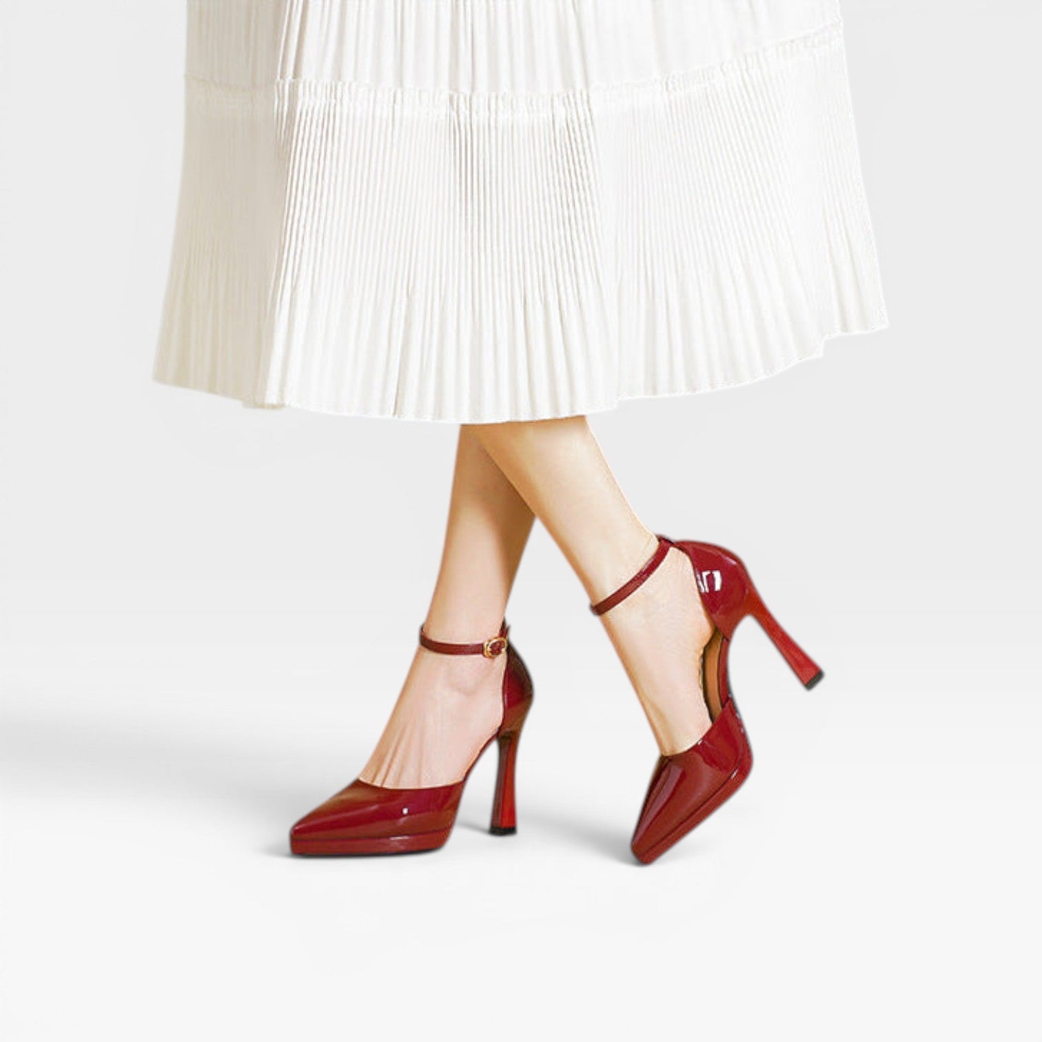 Patent Leather Pointed Toe Pumps, Ankle Strap Stiletto