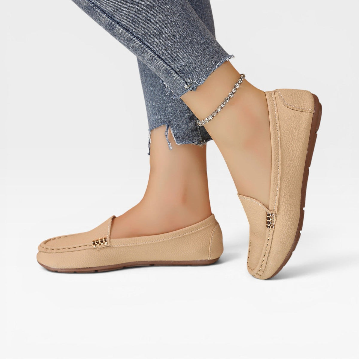 Leather Bit Loafers, Gold Buckle Slip On Flat Shoes