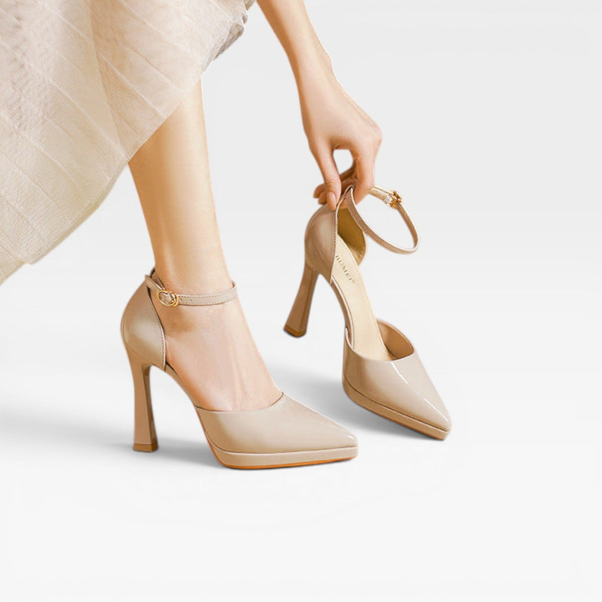 Patent Leather Pointed Toe Pumps, Ankle Strap Stiletto
