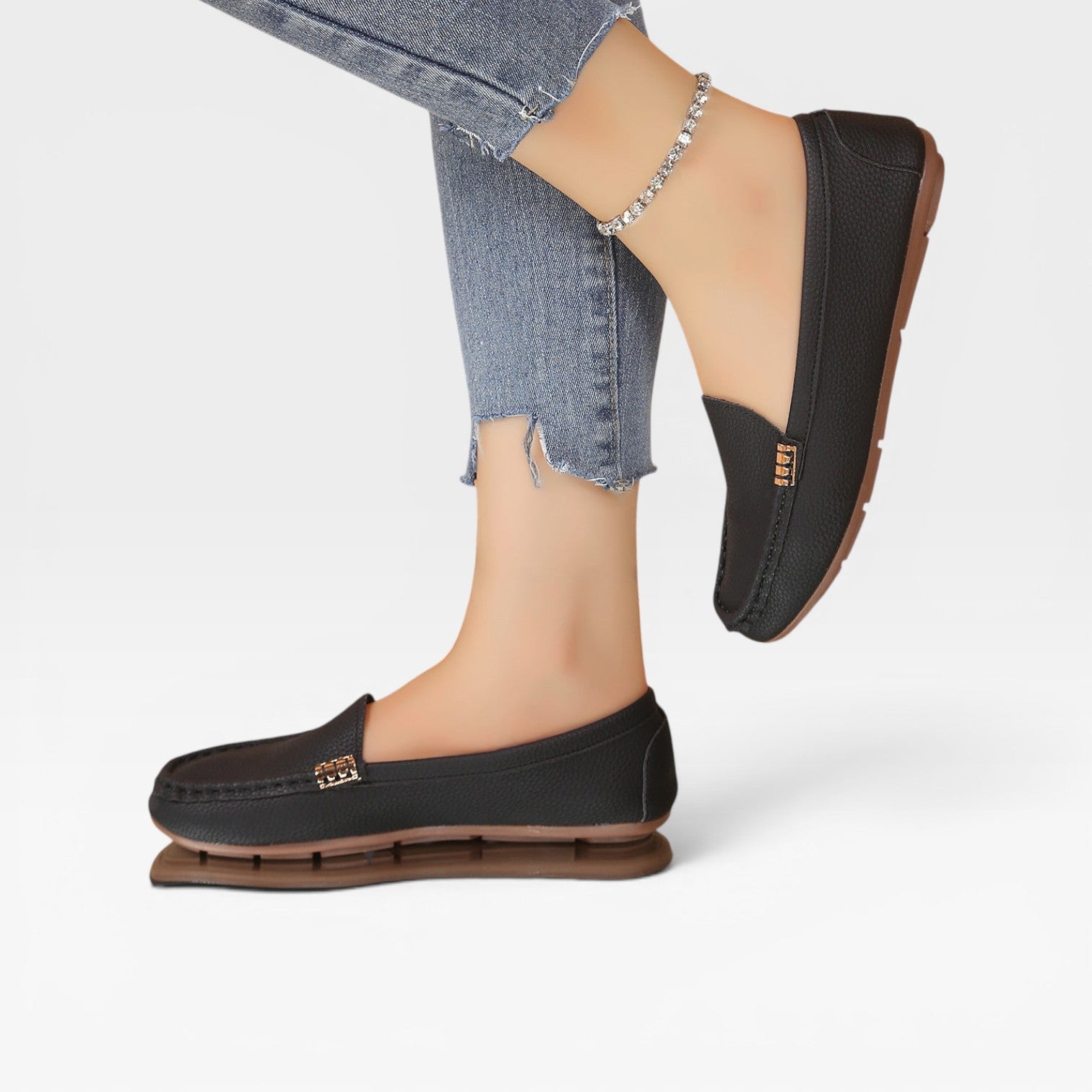 Leather Bit Loafers, Gold Buckle Slip On Flat Shoes