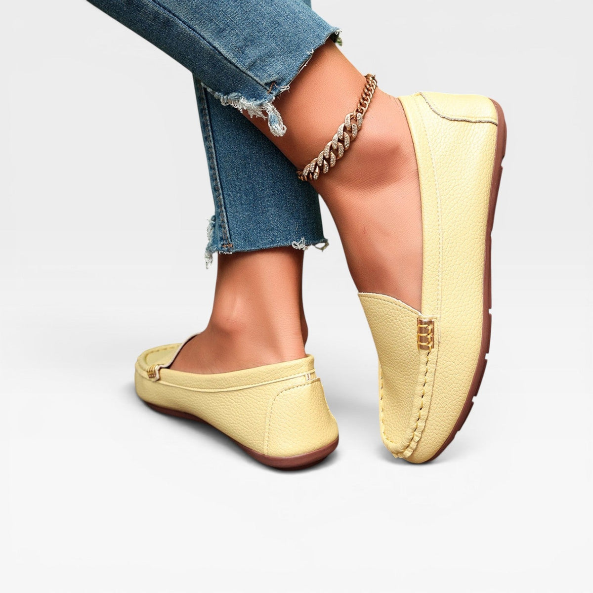 Leather Bit Loafers, Gold Buckle Slip On Flat Shoes