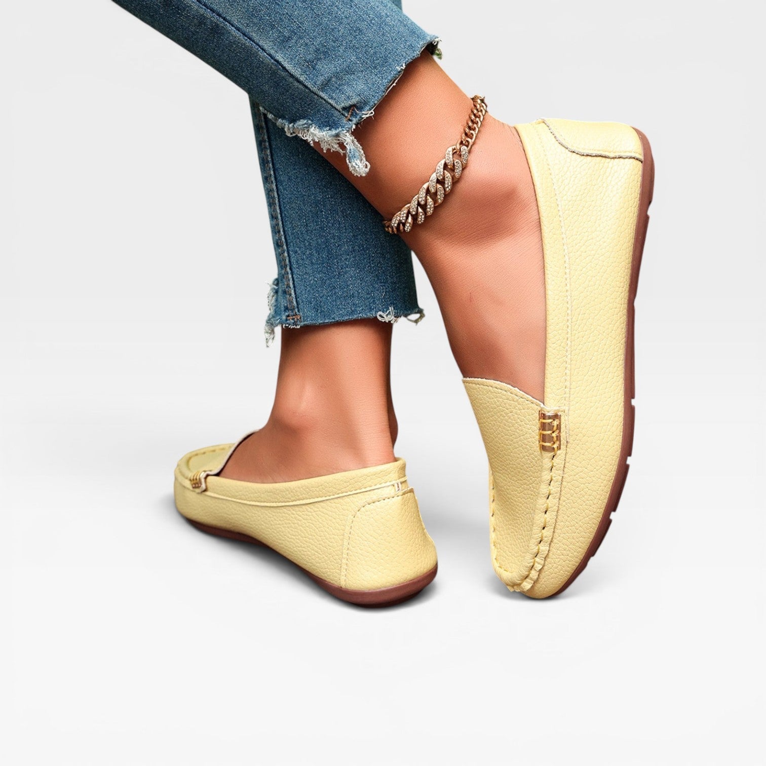 Leather Bit Loafers, Gold Buckle Slip On Flat Shoes
