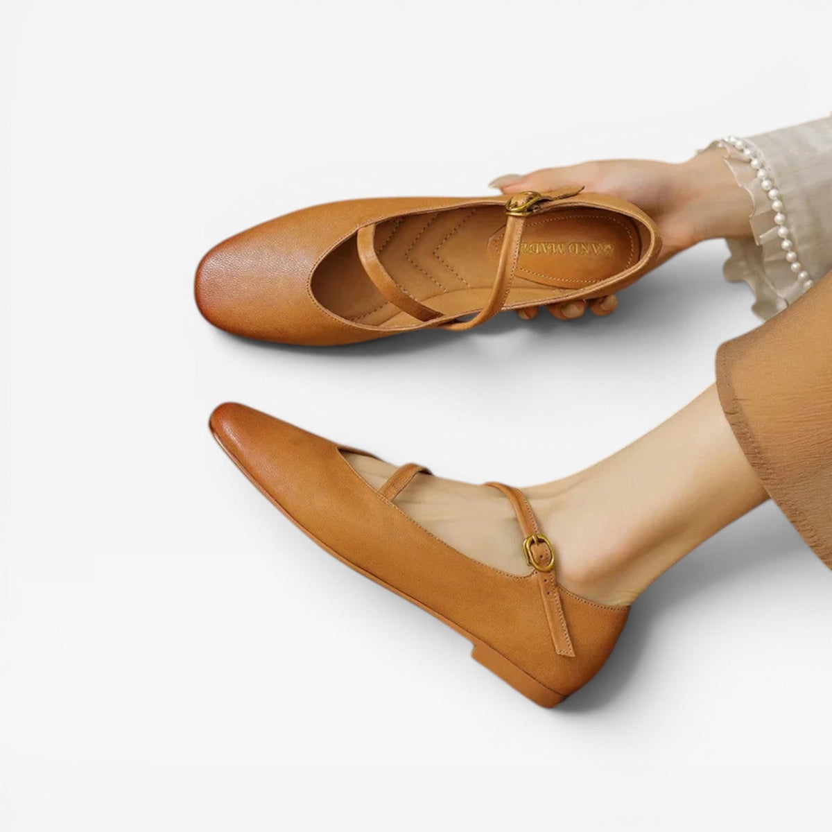Leather Mary Jane Flats, Round Toe Buckle Strap Shoes