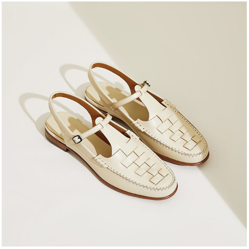 Leather Slingback Sandals, Flat Summer Strap Shoes