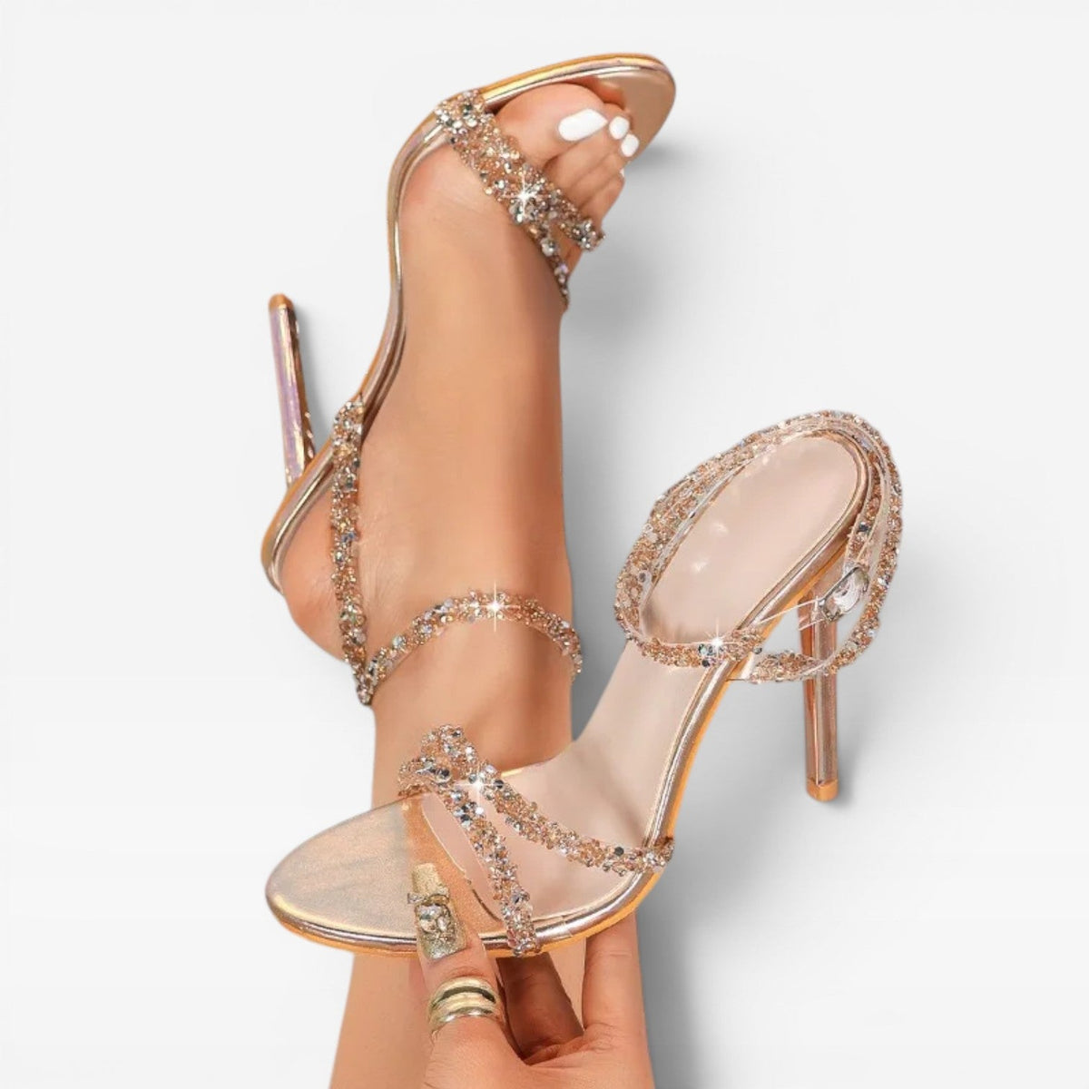 Hand Set Diamante Strap Sandals, Open Toe Stiletto Heels