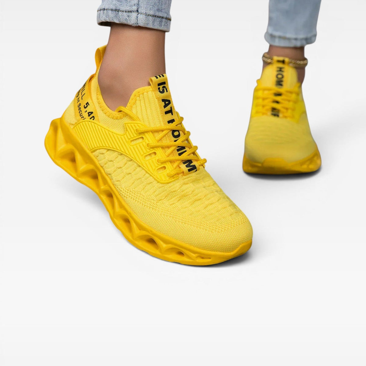 Lace Up Trainers, Cushioned Knit Sneakers for Walking