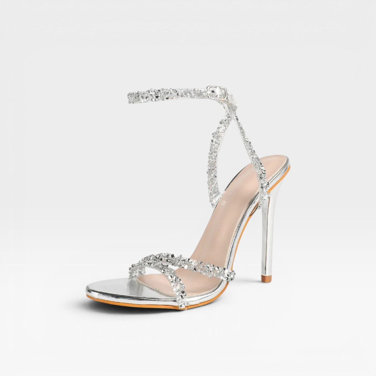 Hand Set Diamante Strap Sandals, Open Toe Stiletto Heels