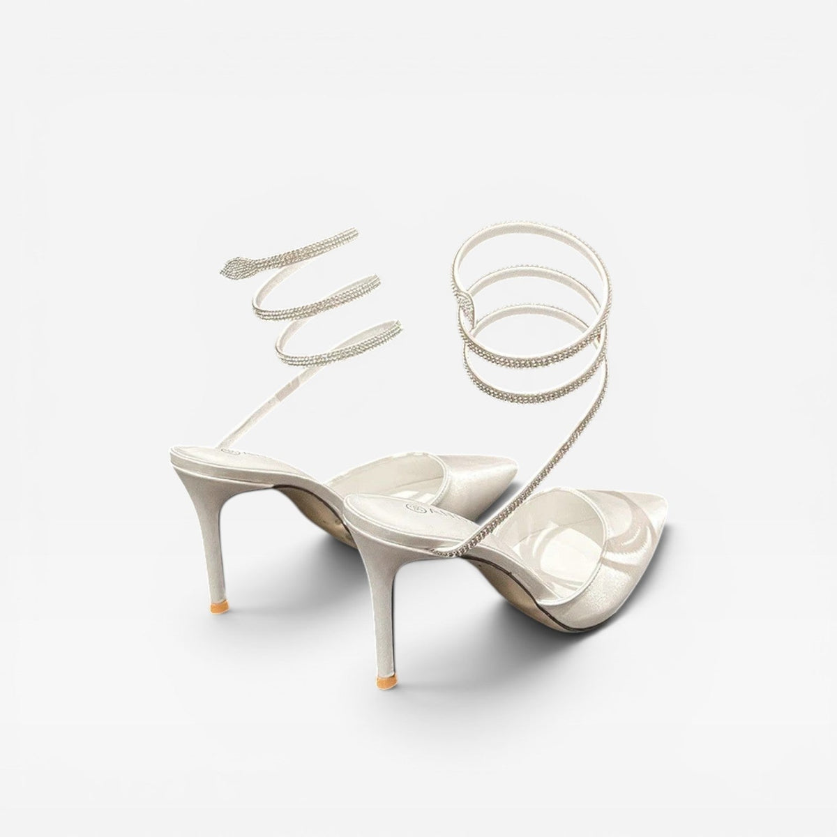 Crystal Ankle Wrap Heels, Satin Pointed Toe Stiletto