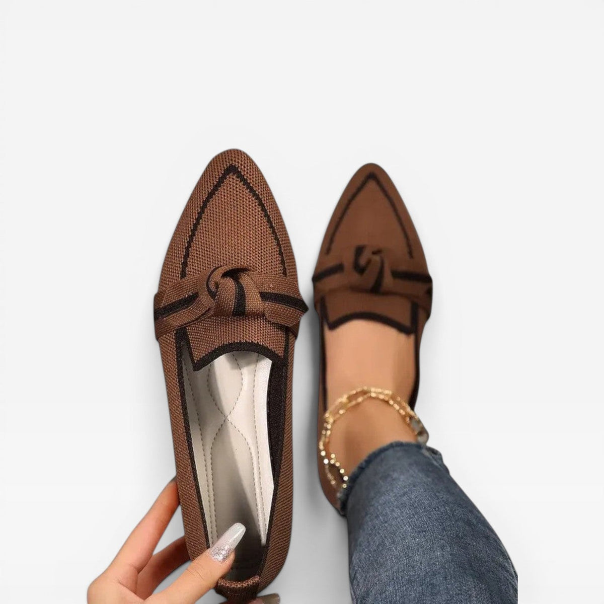 Pointed Toe Knit Loafers, Breathable Slip-On Flats