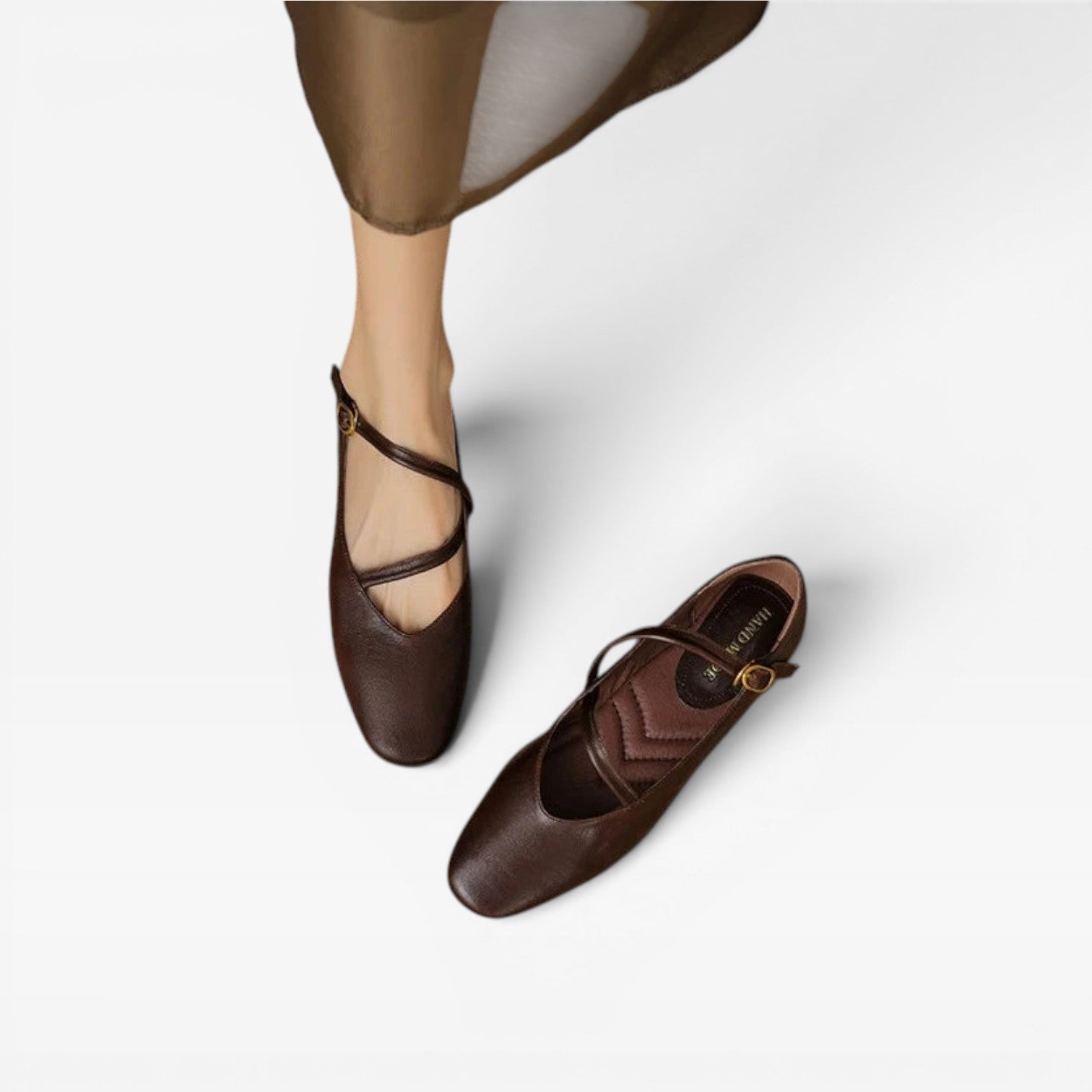 Leather Mary Jane Flats, Round Toe Buckle Strap Shoes