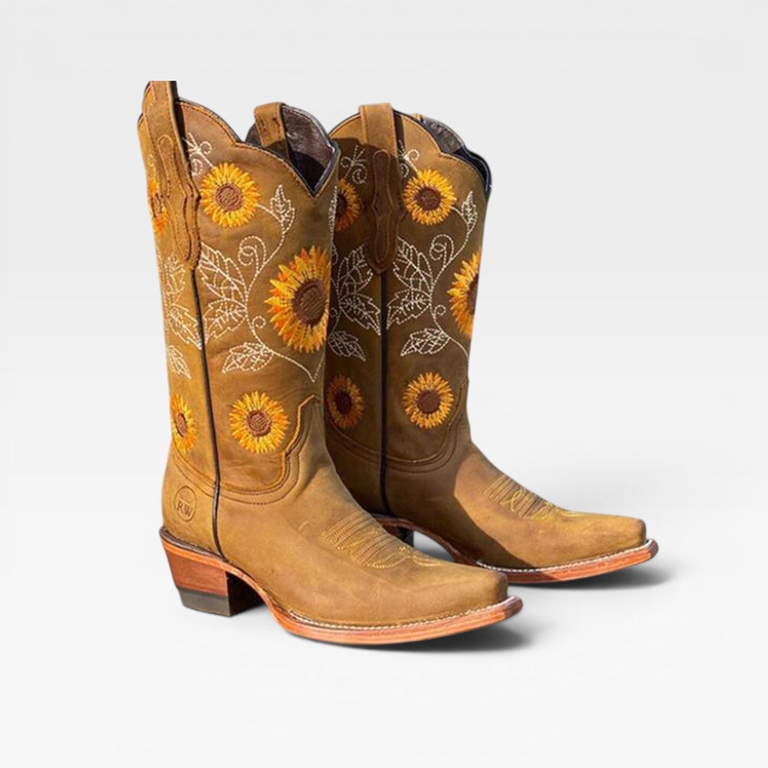 Sunflower Embroidered Cowboy Boots, Tall Western Shaft