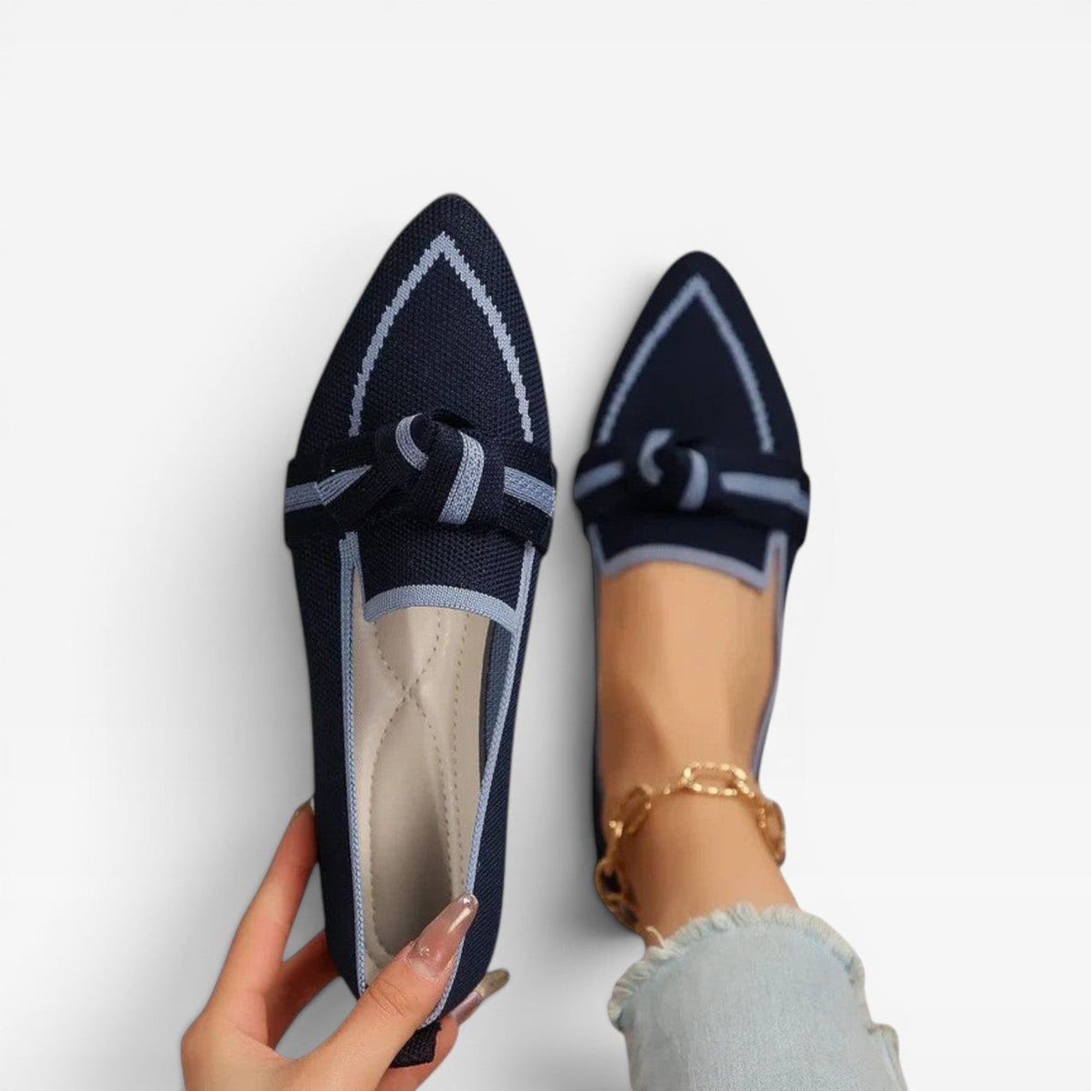 Pointed Toe Knit Loafers, Breathable Slip-On Flats