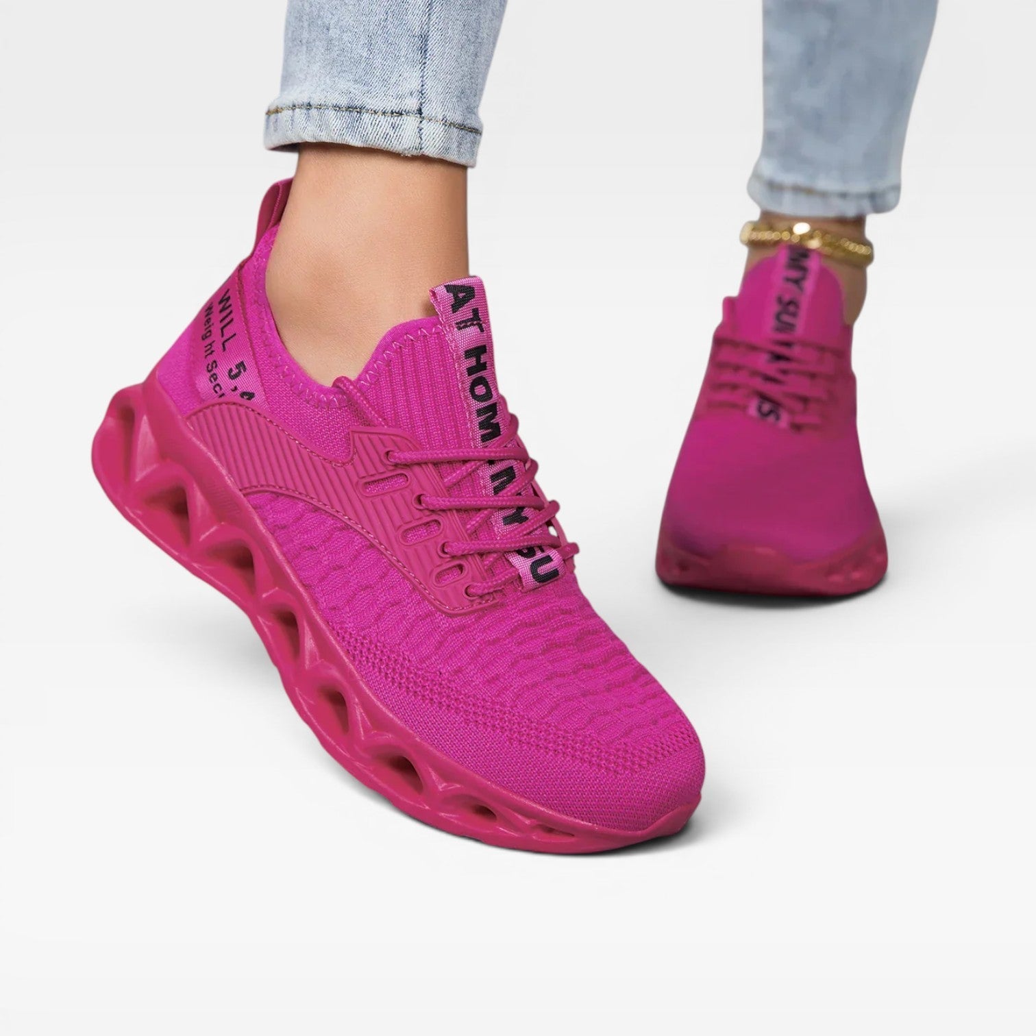 Lace Up Trainers, Cushioned Knit Sneakers for Walking