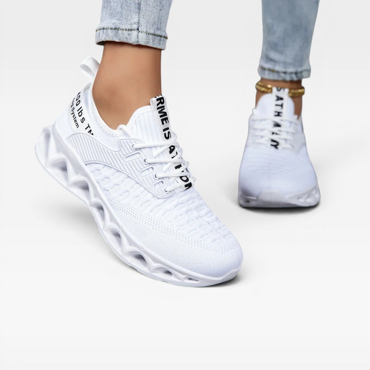 Lace Up Trainers, Cushioned Knit Sneakers for Walking