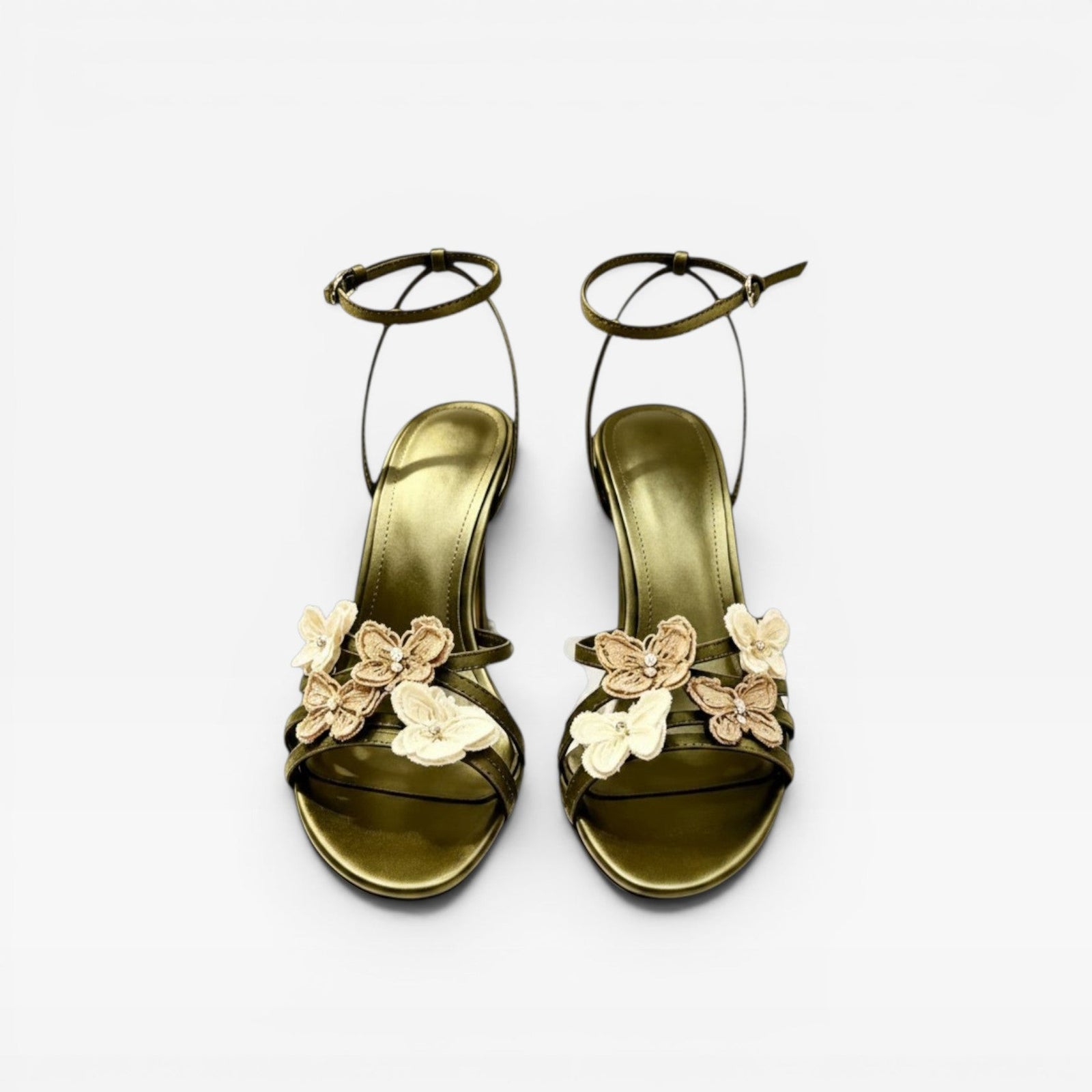 Crystal Butterfly Strappy Sandals, Ankle Buckle Heels