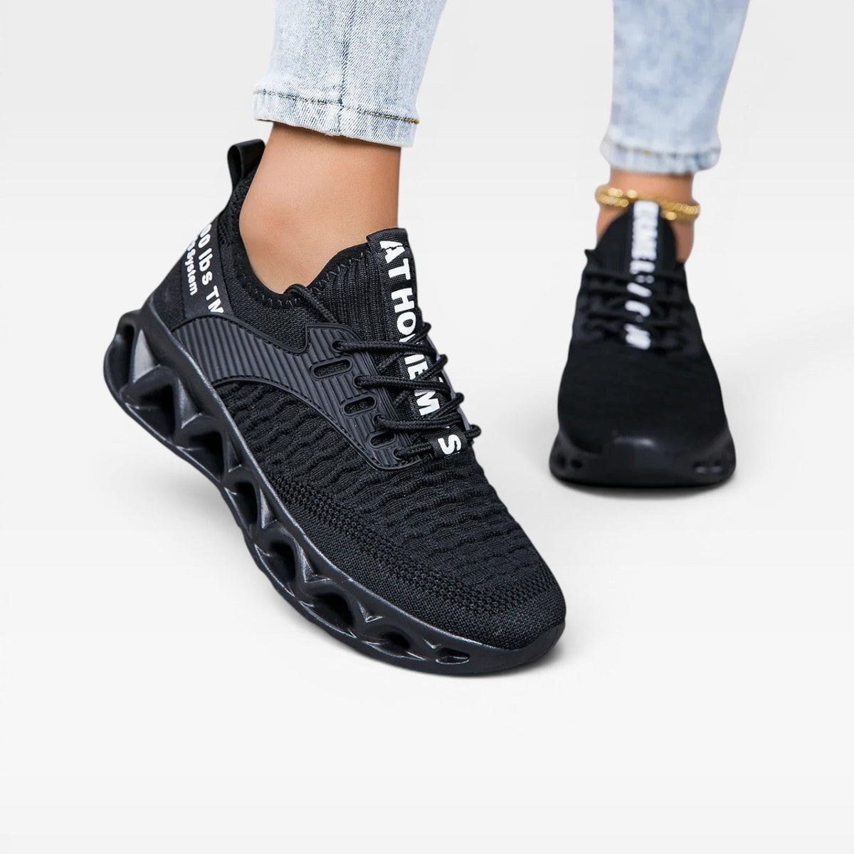 Lace Up Trainers, Cushioned Knit Sneakers for Walking
