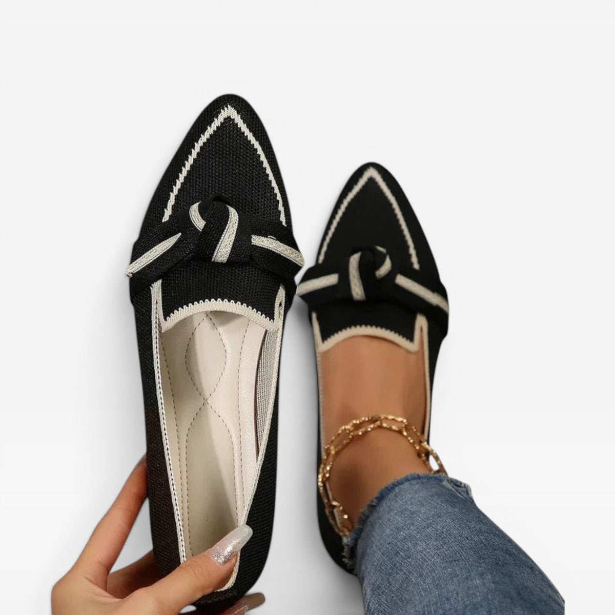 Pointed Toe Knit Loafers, Breathable Slip-On Flats