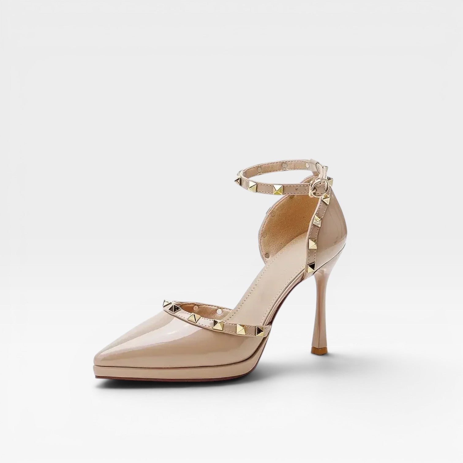 Studded Ankle Strap Stiletto Heels, Pointed Toe Pumps