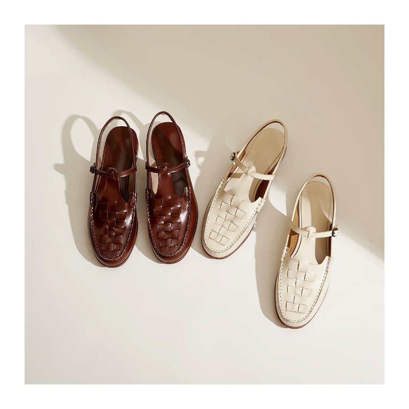 Leather Slingback Sandals, Flat Summer Strap Shoes