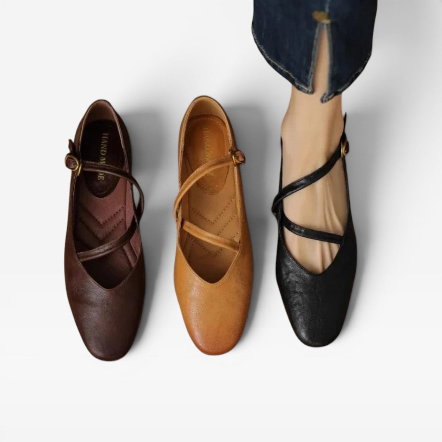 Leather Mary Jane Flats, Round Toe Buckle Strap Shoes