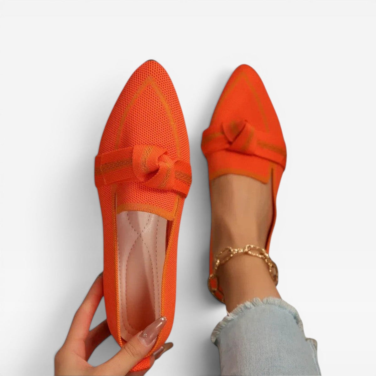 Pointed Toe Knit Loafers, Breathable Slip-On Flats