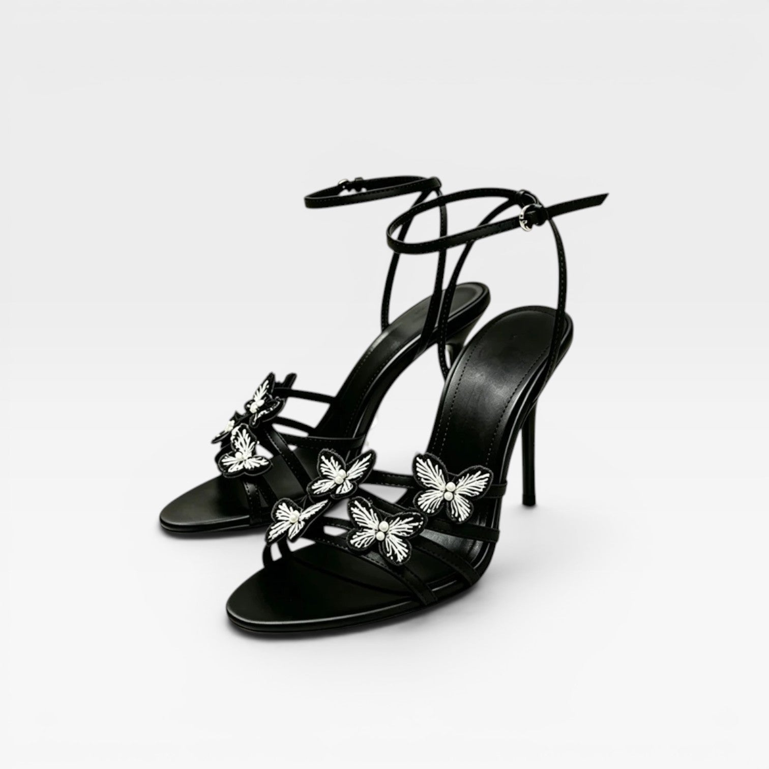 Crystal Butterfly Strappy Sandals, Ankle Buckle Heels
