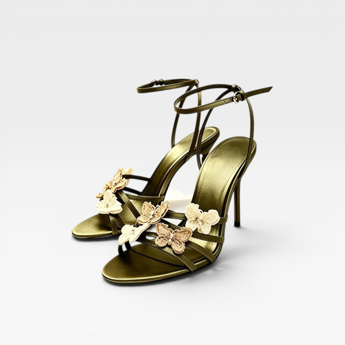 Crystal Butterfly Strappy Sandals, Ankle Buckle Heels