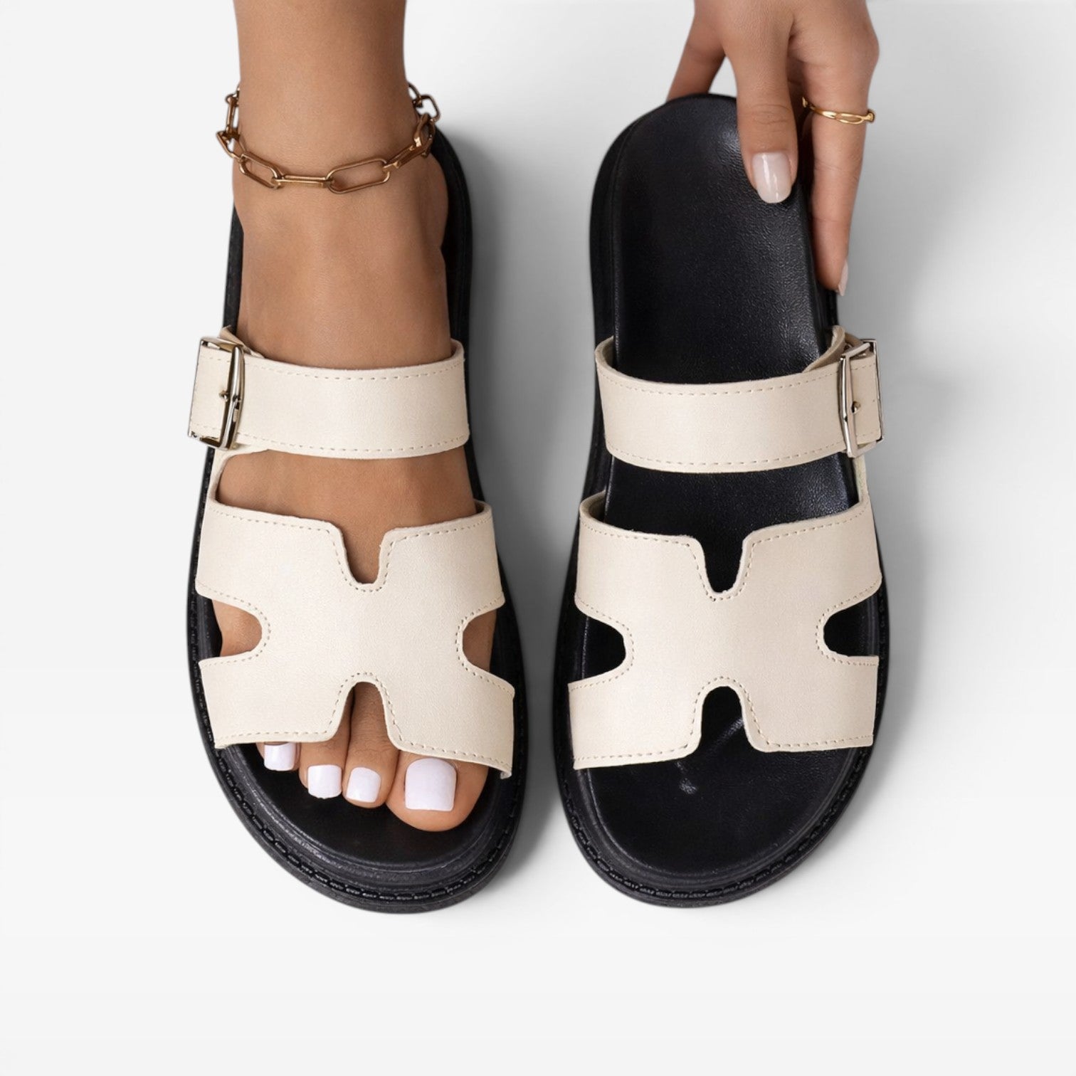 Chunky Platform Sandals, Cross Band Cutout Buckle Strap