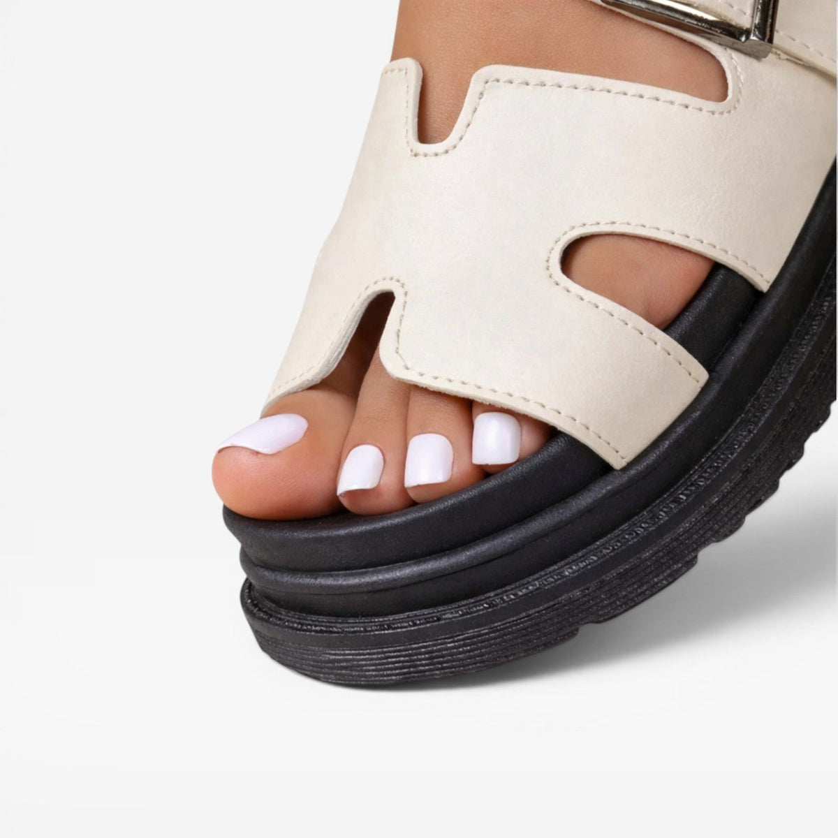 Chunky Platform Sandals, Cross Band Cutout Buckle Strap